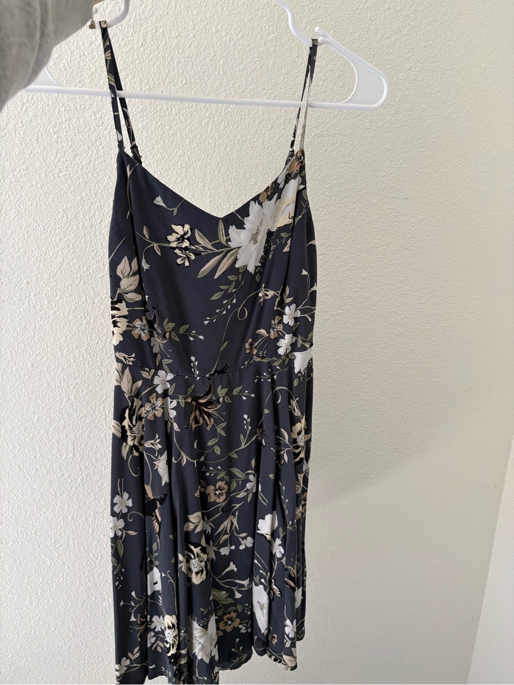 Old Navy Black Floral Spaghetti Strap Dress with Cream & Olive Accents Size Sm